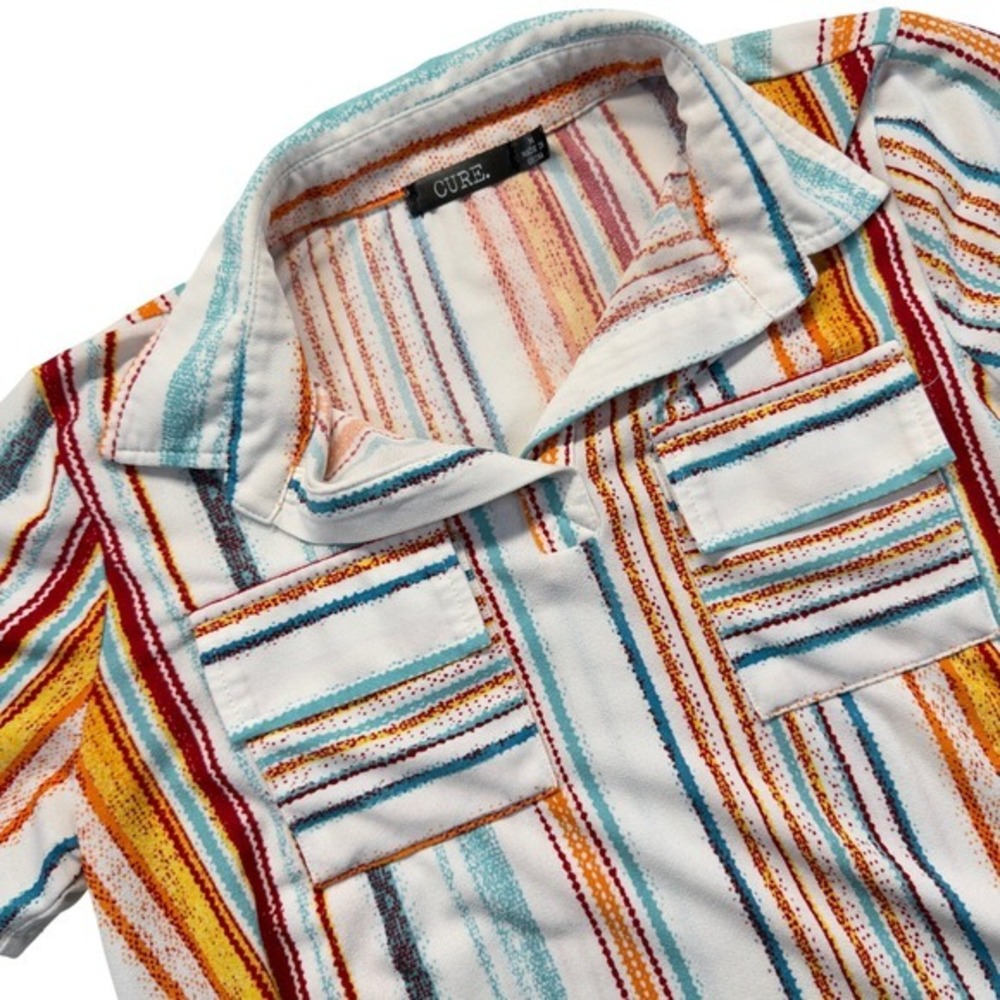 Striped Popover Blouse Womens M Collared Stretch‎ Shirt Pockets Lightweight